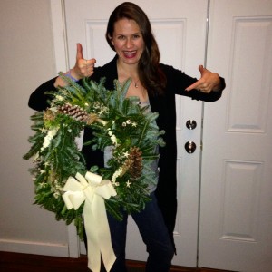 Emily, Camp Vega Director, with her Vega green and white wreath from a local Wreathfest.  Proceeds from the event went to Woodcock Nature Center in Wilton, CT. 